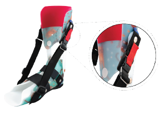 Pictured removable stretching straps on a DAFO 9 Softy