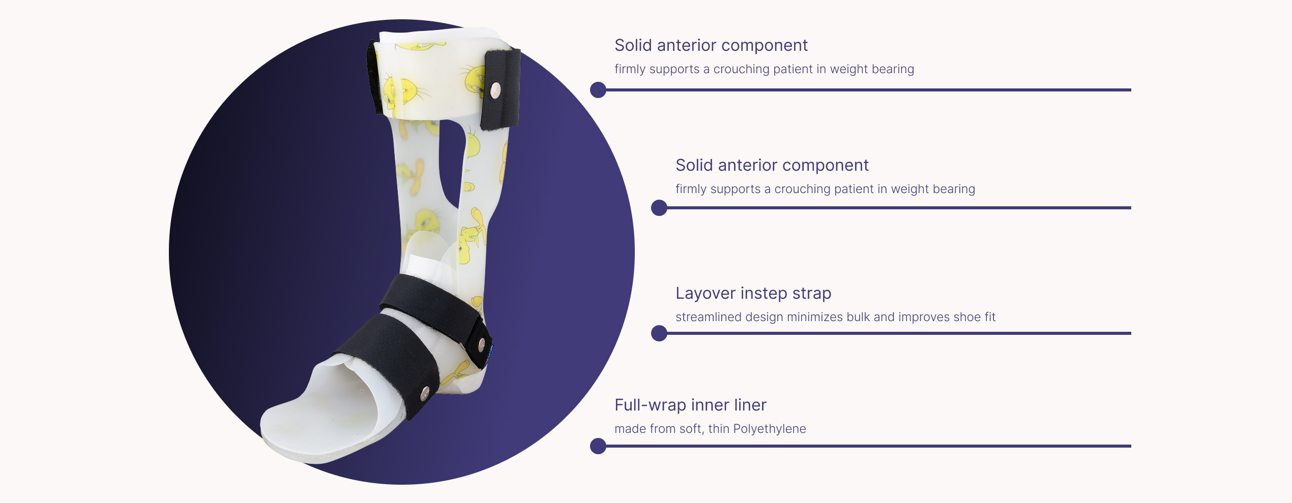 This image shows product features of the product DAFO Floor Reaction