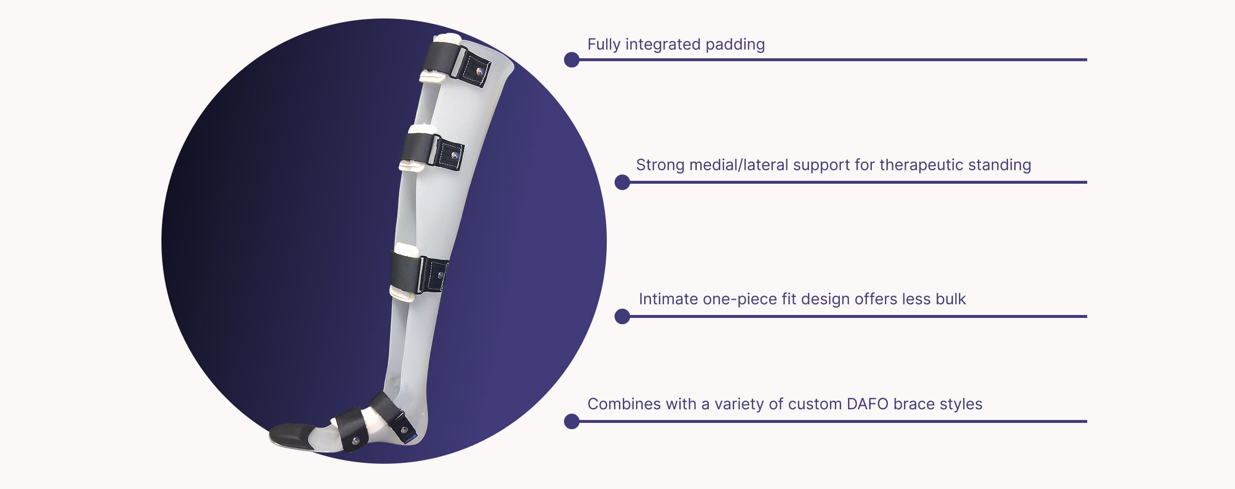 This image shows product features of the product DAFO KAFO Static